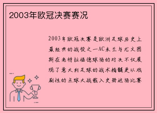 2003年欧冠决赛赛况