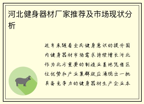 河北健身器材厂家推荐及市场现状分析