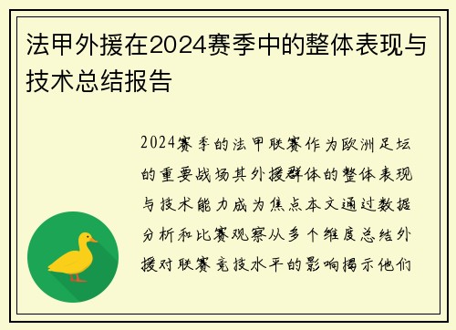 法甲外援在2024赛季中的整体表现与技术总结报告